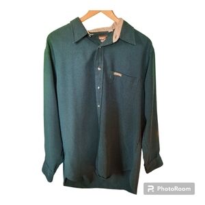 Vintage Remington dark forest green herringbone pattern button down shirt